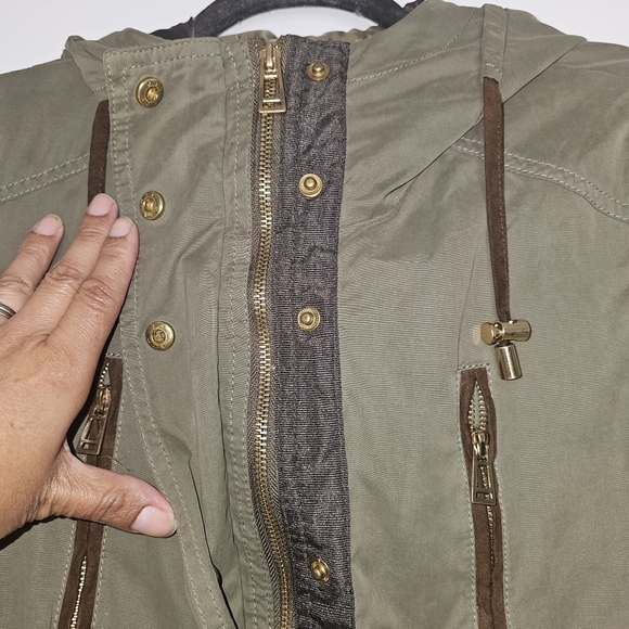 Zara Olive Green Nylon Military  Navy Coat Jacket  Drawstring Waist size Midium - Picture 4 of 11